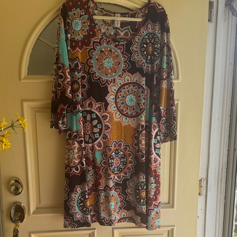 Bohemian Long Sleeve Dress in Brown and Blue